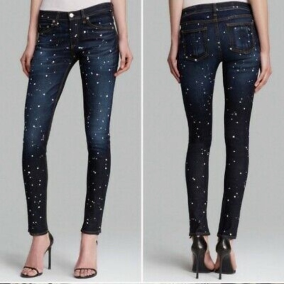 Women'sRAG & BONE Paint Splatter Cate Mid Rise Skinny Jeans Size 27 Anfield NWOT - Picture 2 of 12